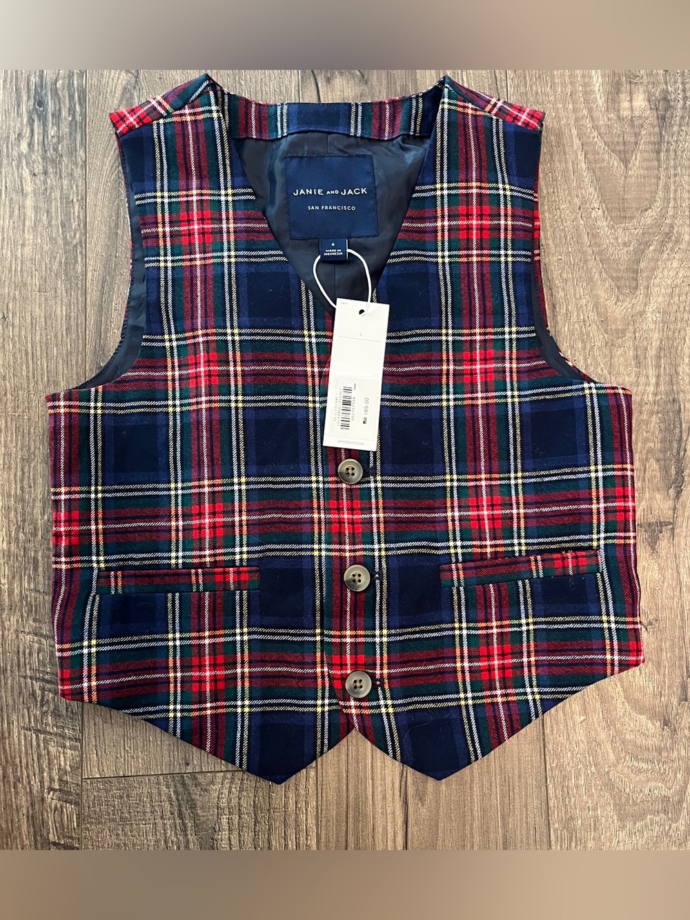 Janie and Jack Tartan Plaid Wool Vest | Boys Size 6 | NWT Red